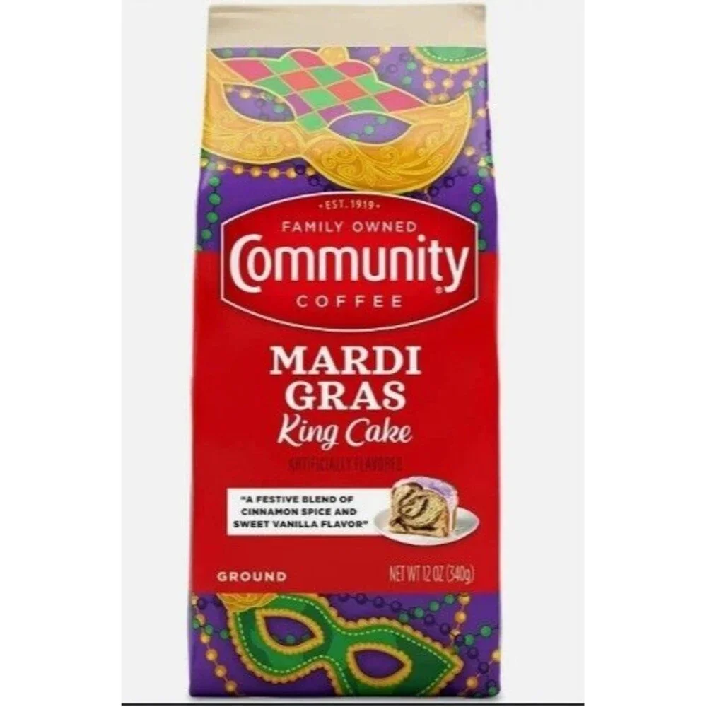 Community Coffee Mardi Gras King Cake Ground Coffee 12 oz 2 Pack NEW